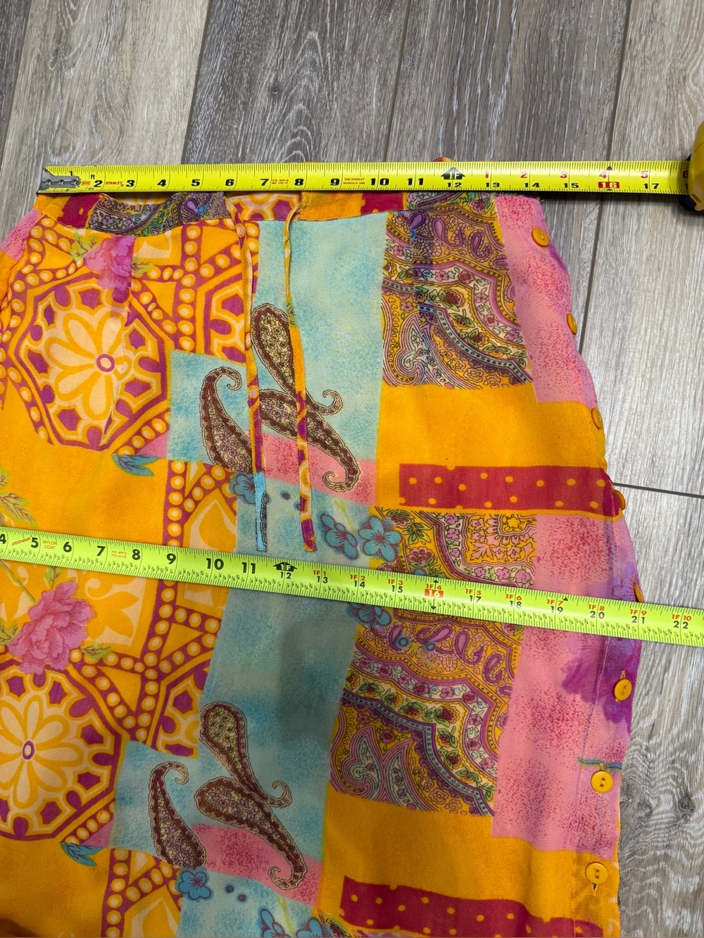Vintage Patchwork Midi Sheer Skirt in Yellow Pink Multi - Picture 4 of 9